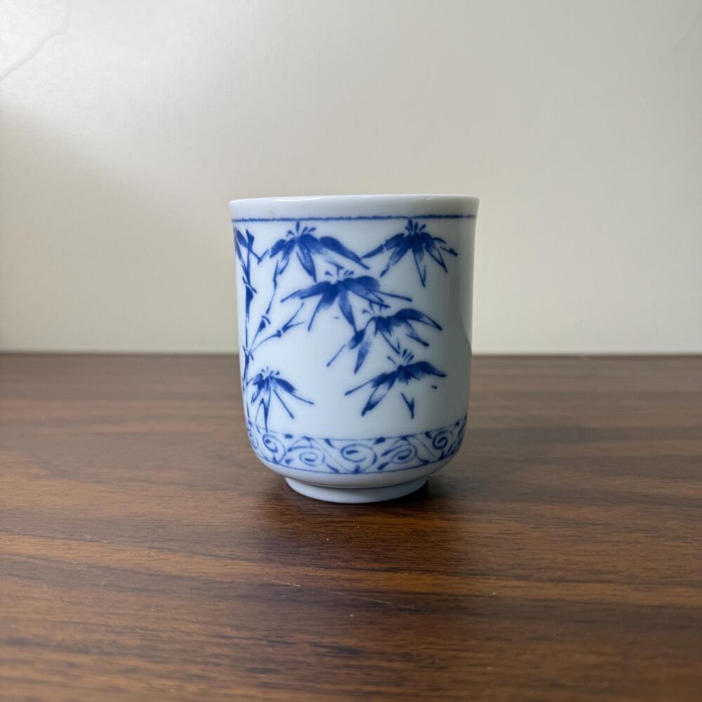 Vintage Japanese Bamboo Tea Cup Blue and White